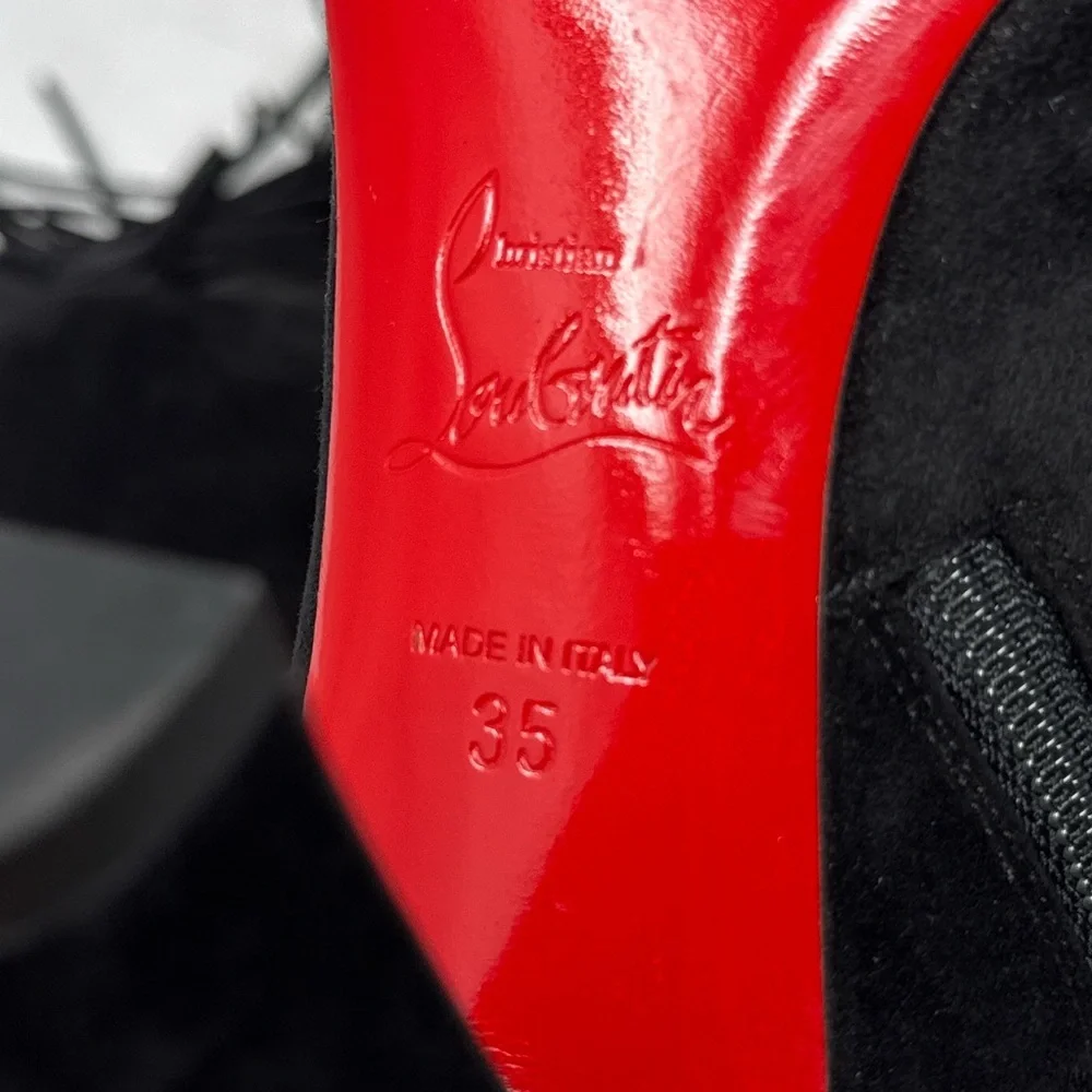 Christian Louboutin Christina 85 Tassel Suede Block Heel Ankle Boots Black 35